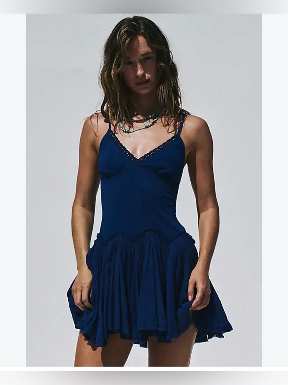 Free People Twirly Girly Solid Cotton Mini in Poseidon